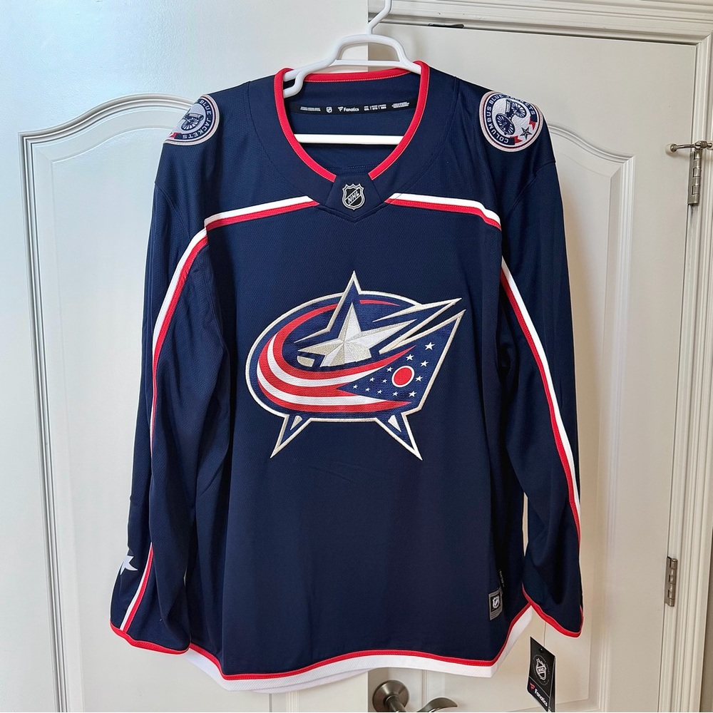 Columbus Blue Jackets Fanatics Navy Blue Hockey Jersey with Red and White Trim